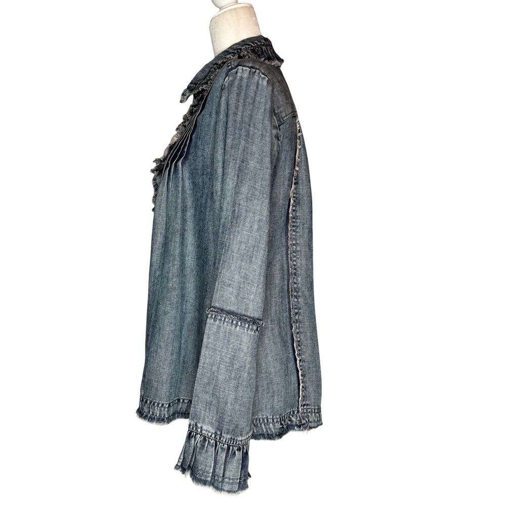 Ivy Jane‎ Top Small Ruffle Long Sleeve Button Front Blouse Chambray Denim Boho - Picture 3 of 8